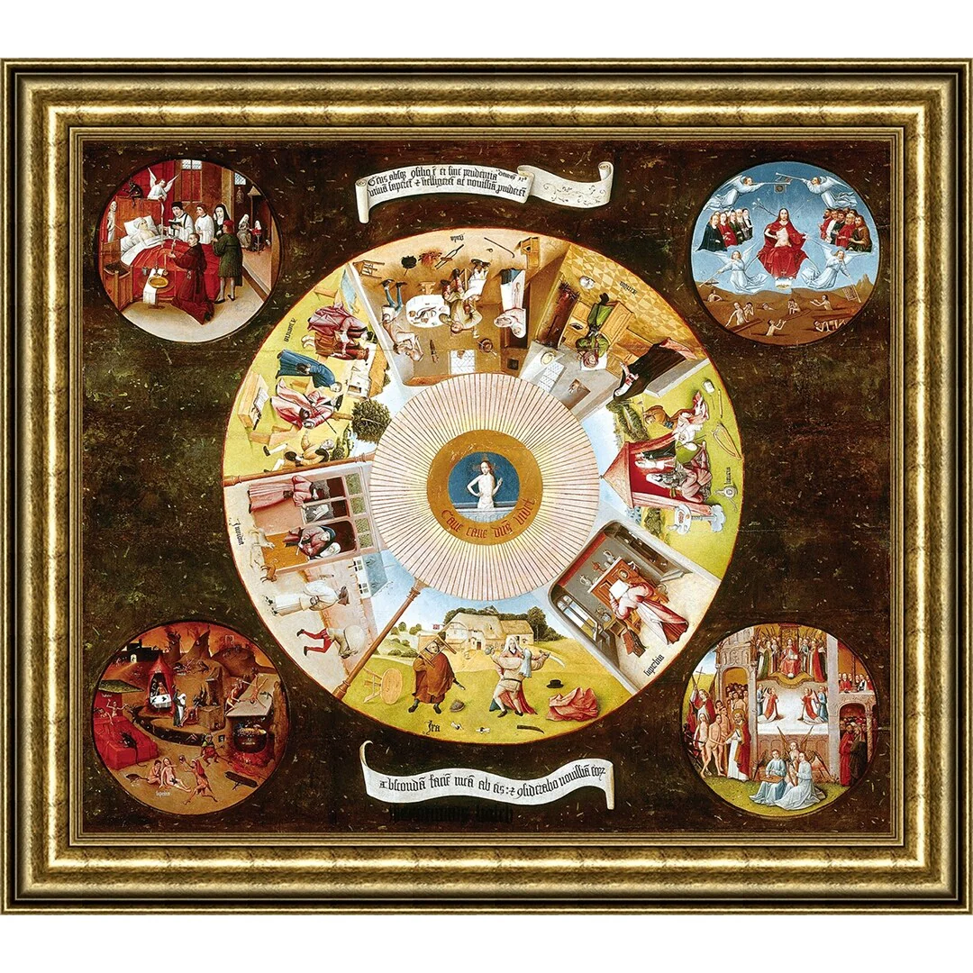 A 7 főbűn összefüggése a merevedési zavarral 1/4-The Seven Deadly Sins and the Four Last Things by Hieronymus Bosch Giclee Print Oil Painting Gold Frame Size x-merevedési zavar